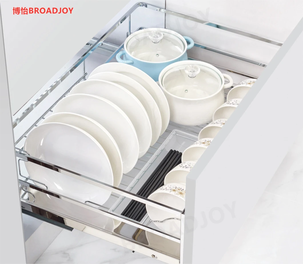Household Storage Base Units Cook Top Soft Closing Slide out Three Side Wire Rack Tableware Holder Dinnerware Pull out Drawer Basket Kitchen Cabinet Accessories